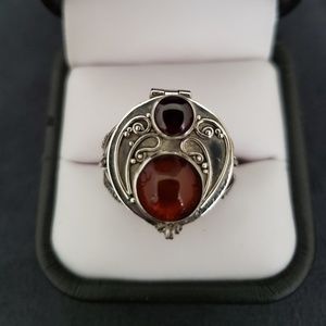 Sterling silver Poison ring with Amber and Garnet.